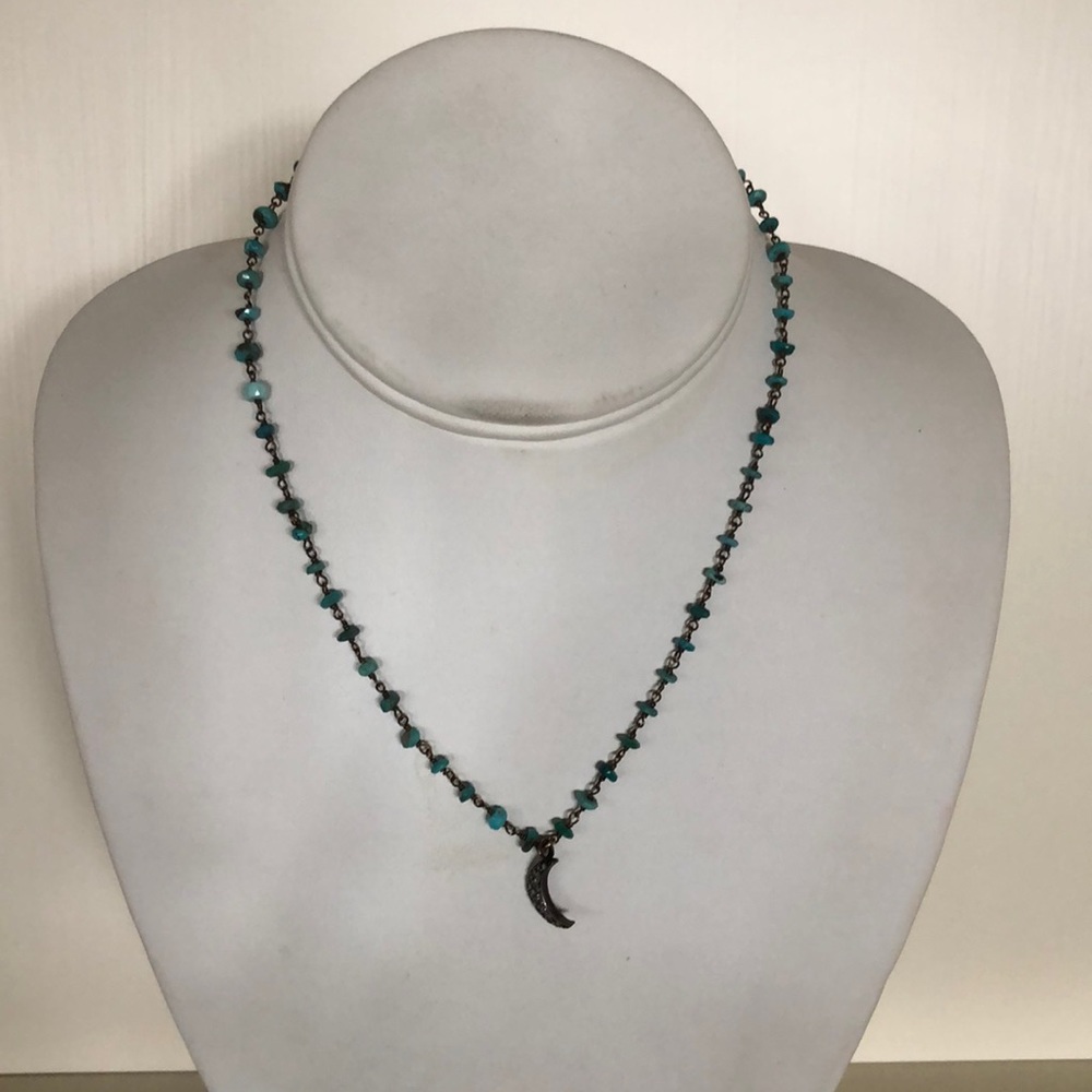 Elegant Diamond & Turquoise Crescent Necklace